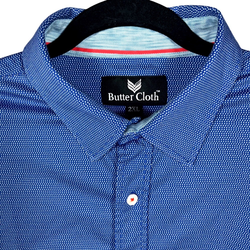 Butter Cloth Button Down Mens 2XL Blue Micro Dot Long Sleeve 100% Cotton Shirt